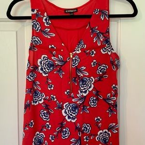 Red Floral Express Zip Tank Blouse - XS